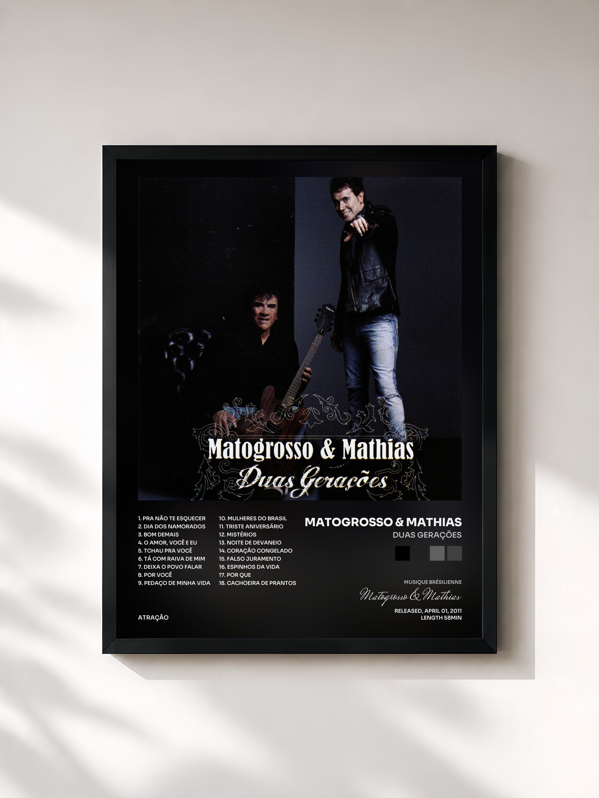 #noir Tableau de l'album Duas Gerações de Matogrosso & Mathias, cadre noir, imprimé et encadré en France