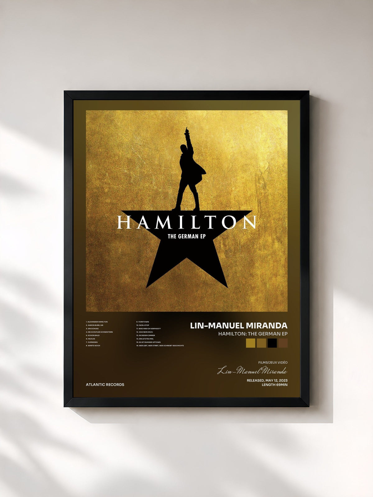 #noir Tableau de l'album Hamilton: The German EP de Lin-Manuel Miranda, cadre noir, imprimé et encadré en France