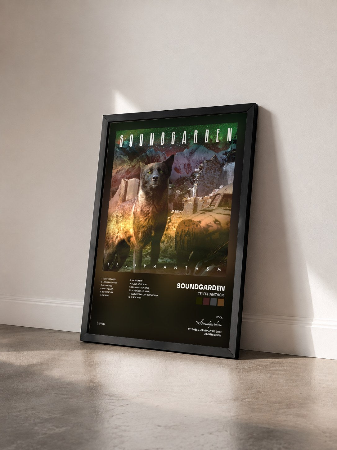 #noir Telephantasm von Soundgarden als gerahmter Kunstdruck von schräg gesehen, schwarzer Rahmen