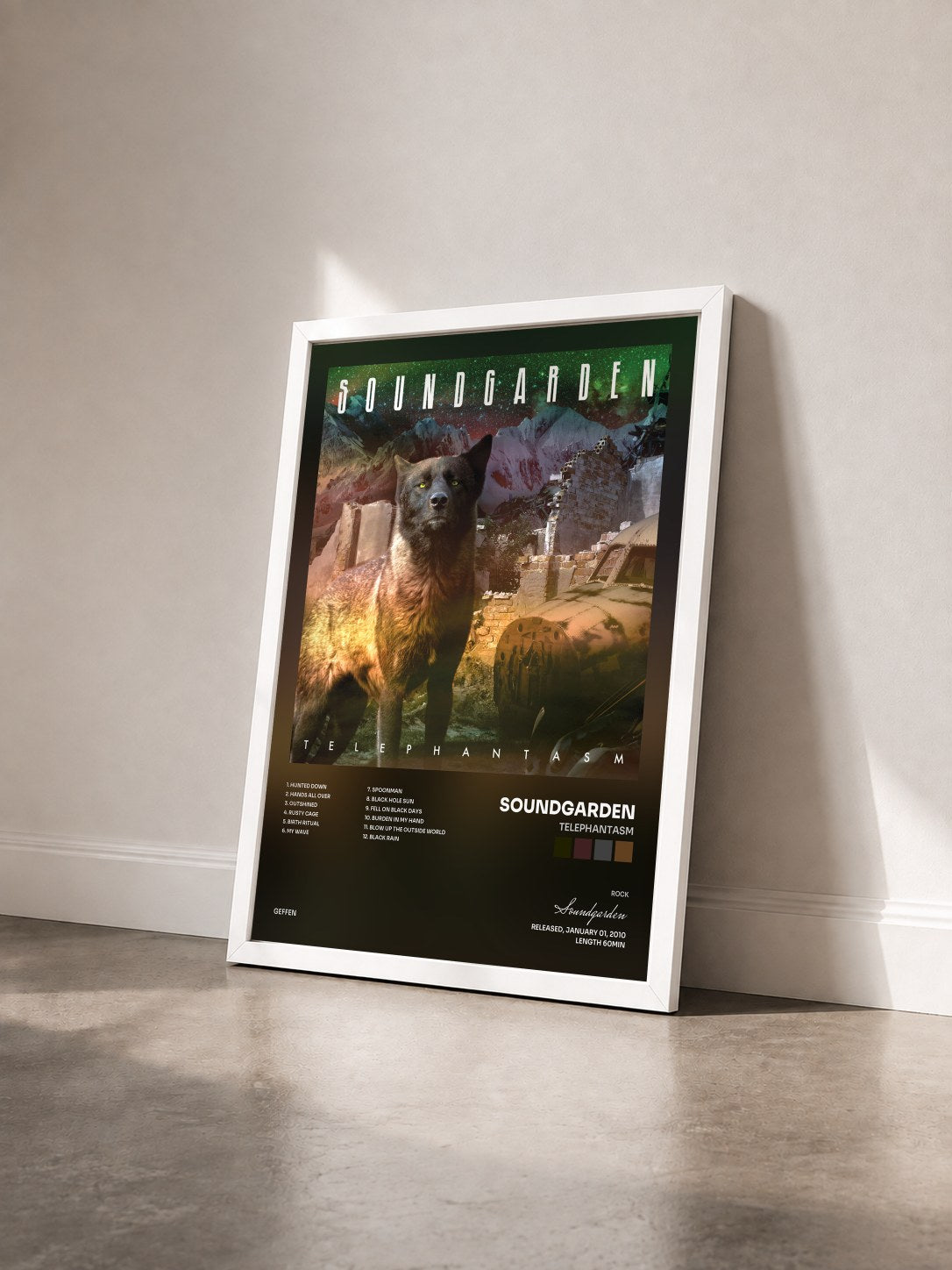 #blanc Telephantasm von Soundgarden als gerahmter Kunstdruck von schräg gesehen, weißer Rahmen