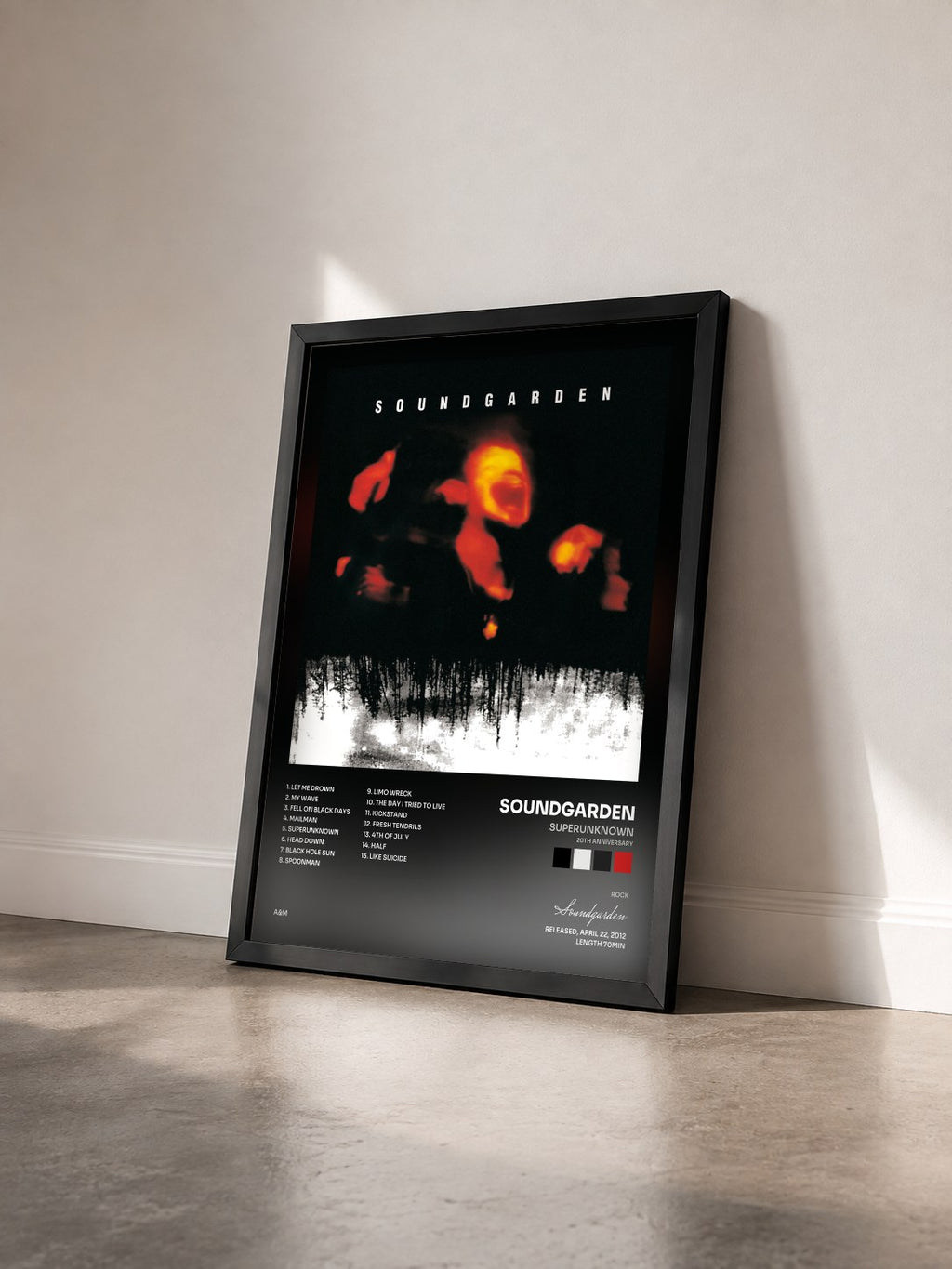#noir Tableau de l'album Superunknown (20th Anniversary) de Soundgarden vu de trois quarts, cadre noir