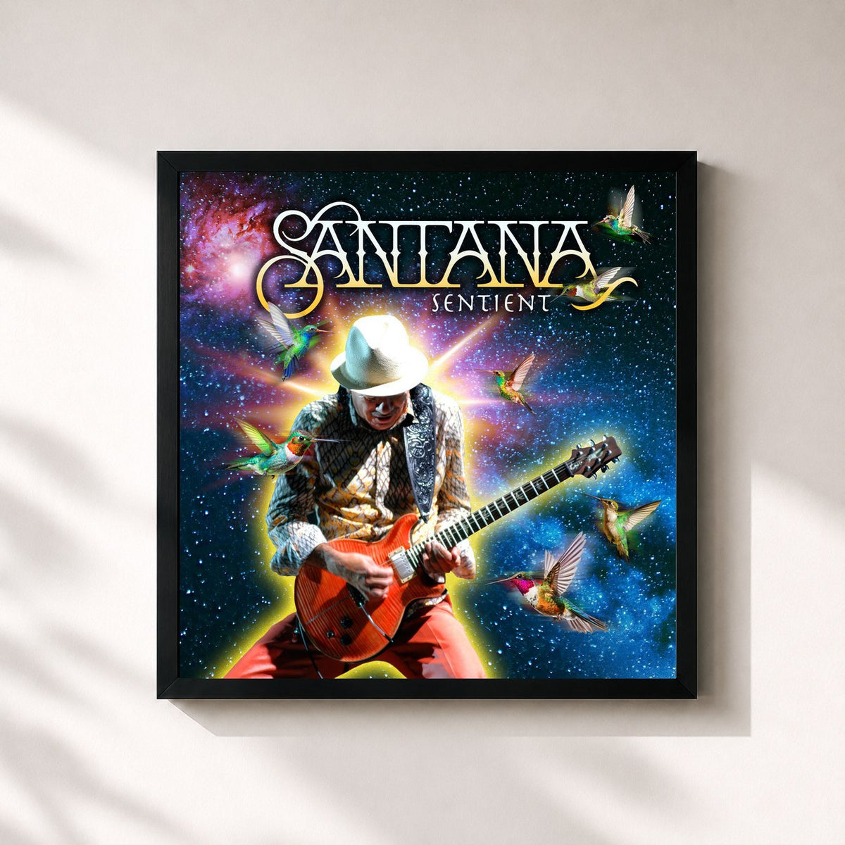 #noir Tableau carré de l'album Sentient de Santana, cadre noir 32x32 cm