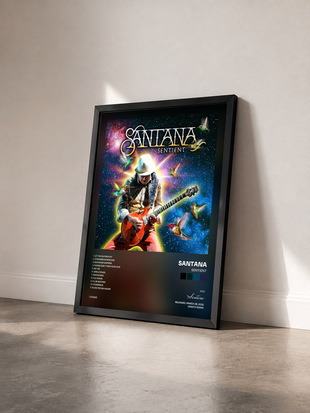 #noir Tableau de l'album Sentient de Santana vu de trois quarts, cadre noir