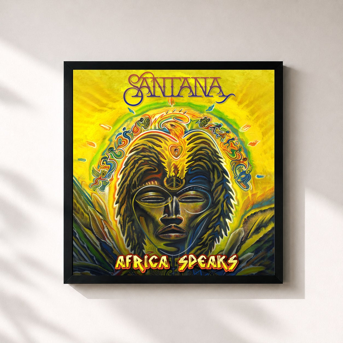 #noir Tableau carré de l'album Africa Speaks de Santana, cadre noir 32x32 cm