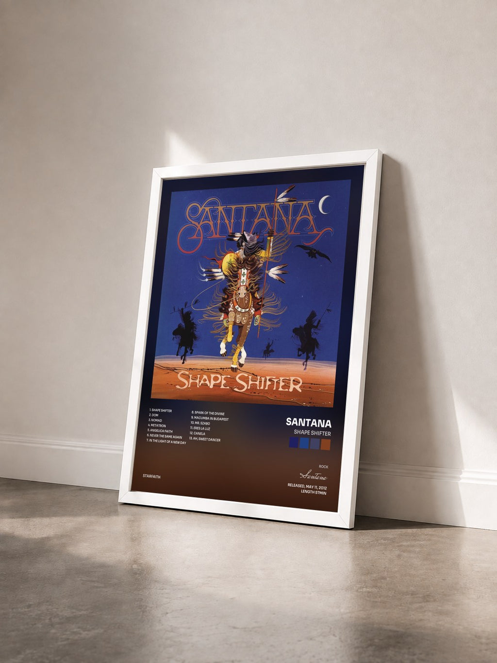 #blanc Tableau de l'album Shape Shifter de Santana vu de trois quarts, cadre blanc