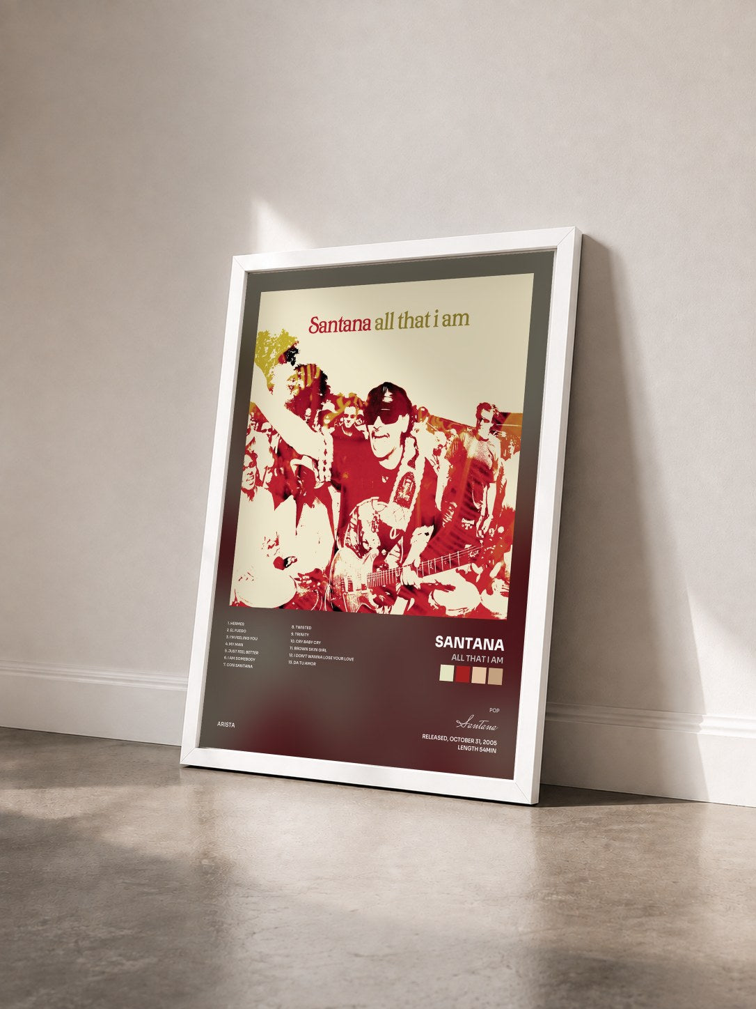 #blanc Tableau de l'album All That I Am de Santana vu de trois quarts, cadre blanc