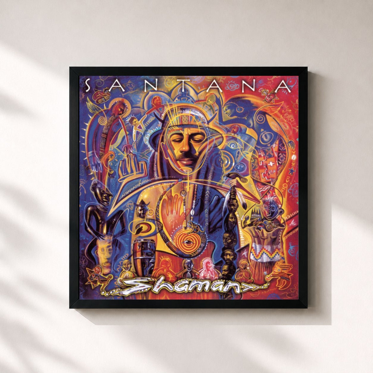 #noir Tableau carré de l'album Shaman de Santana, cadre noir 32x32 cm