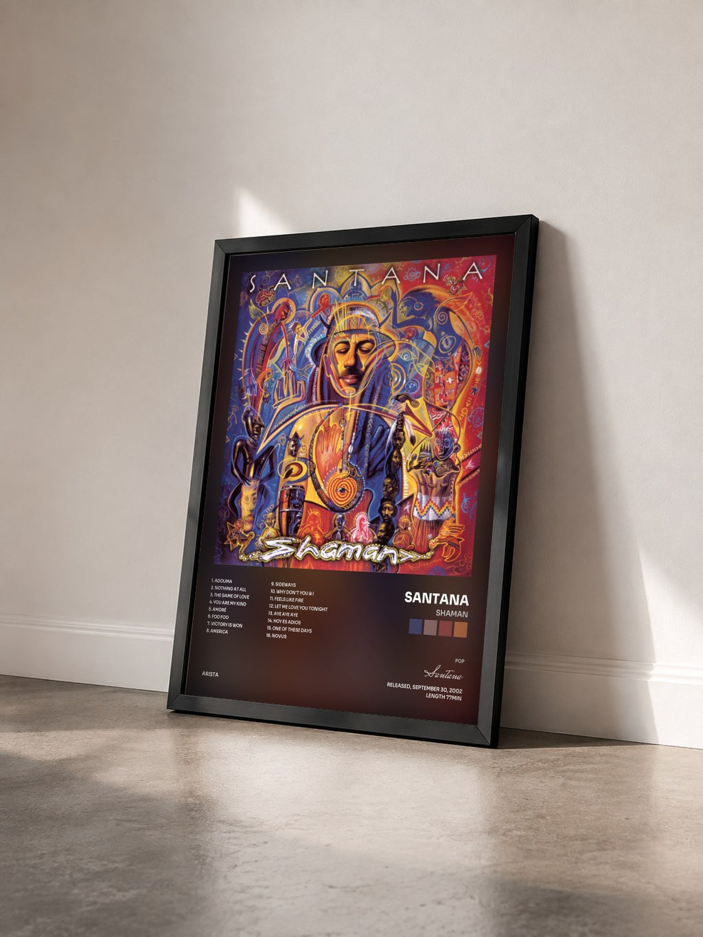 #noir Tableau de l'album Shaman de Santana vu de trois quarts, cadre noir
