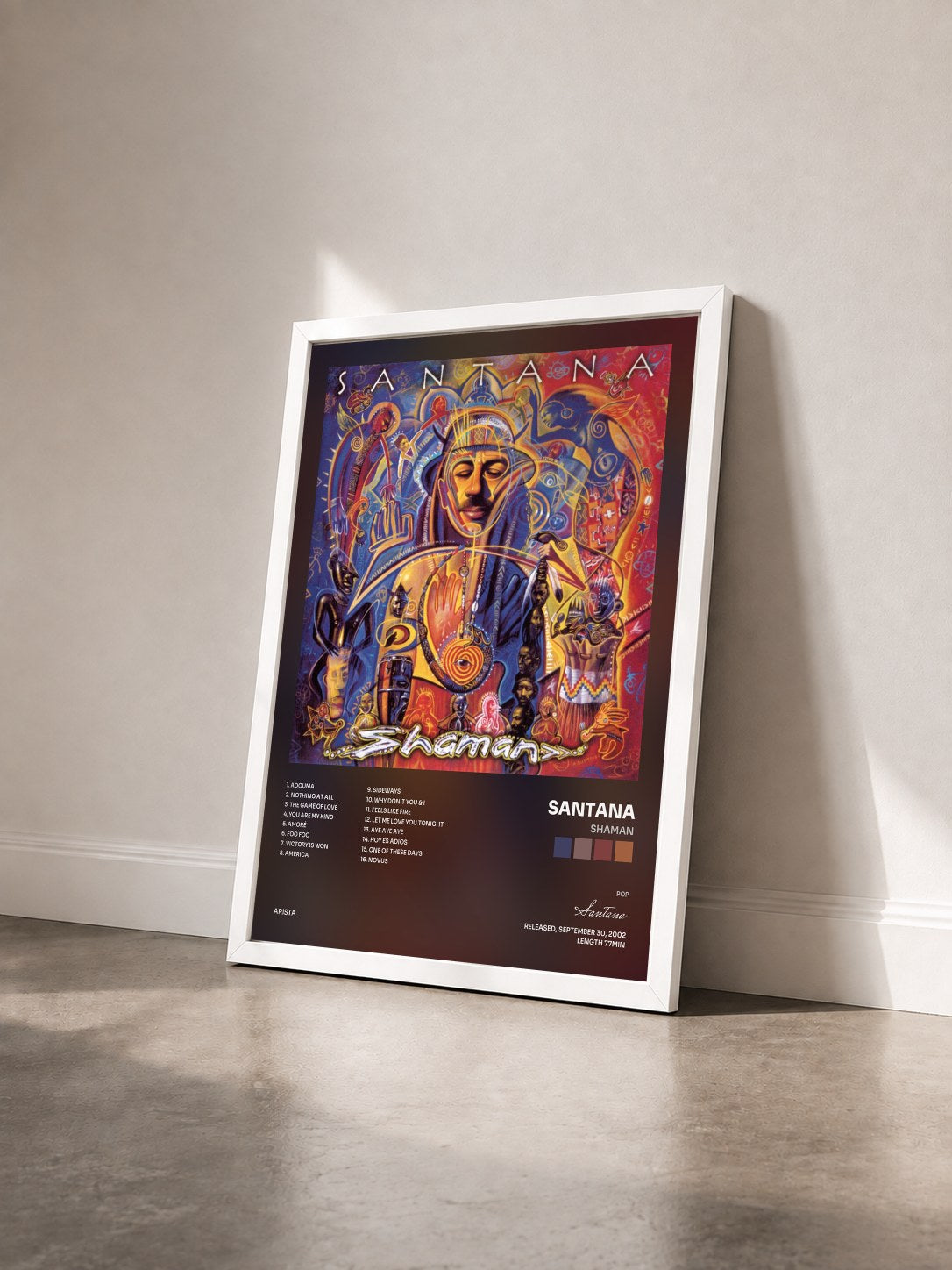 #blanc Tableau de l'album Shaman de Santana vu de trois quarts, cadre blanc