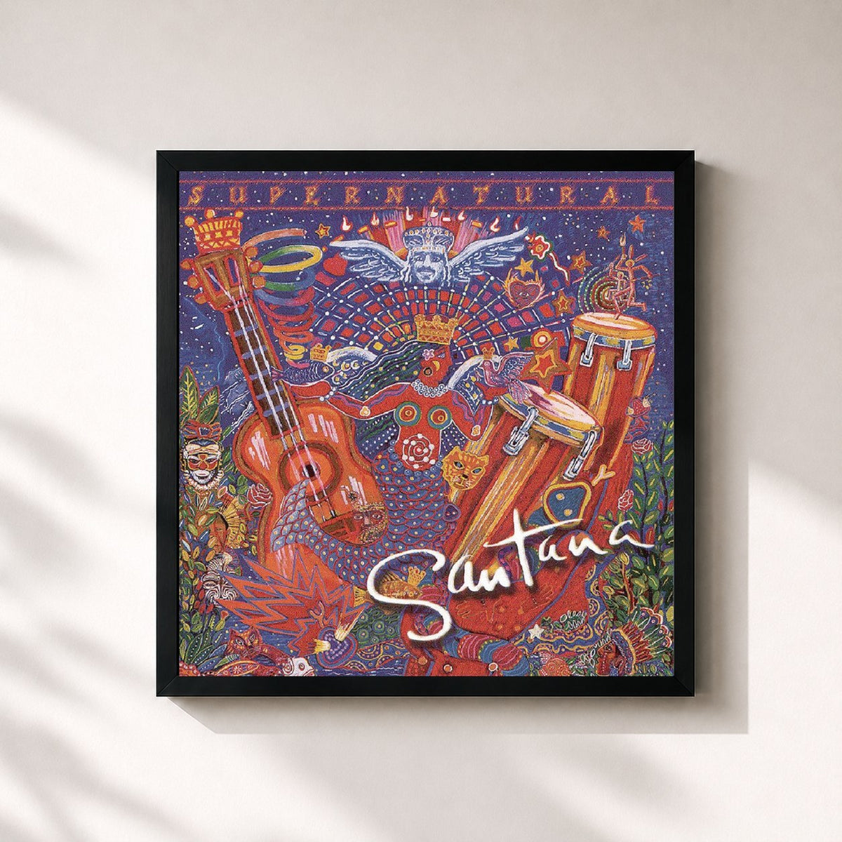 #noir Tableau carré de l'album Supernatural de Santana, cadre noir 32x32 cm