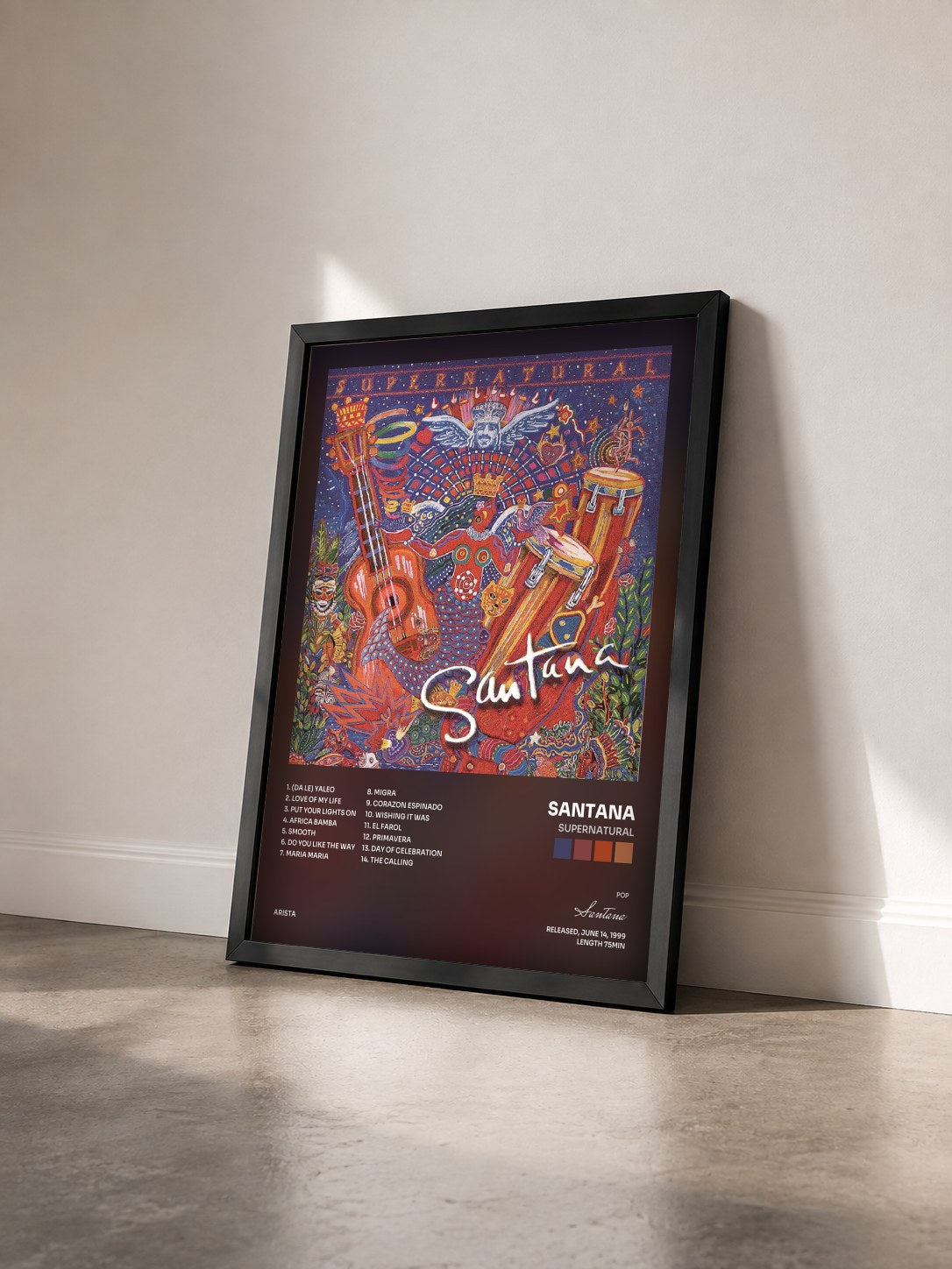 #noir Tableau de l'album Supernatural de Santana vu de trois quarts, cadre noir