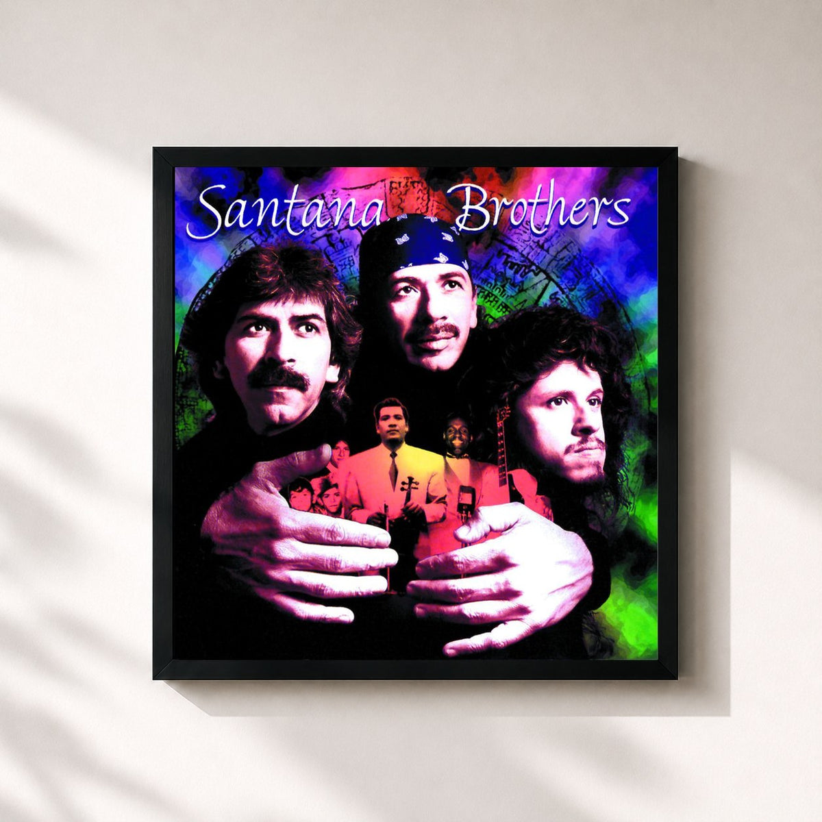 #noir Tableau carré de l'album Santana Brothers de Santana, cadre noir 32x32 cm