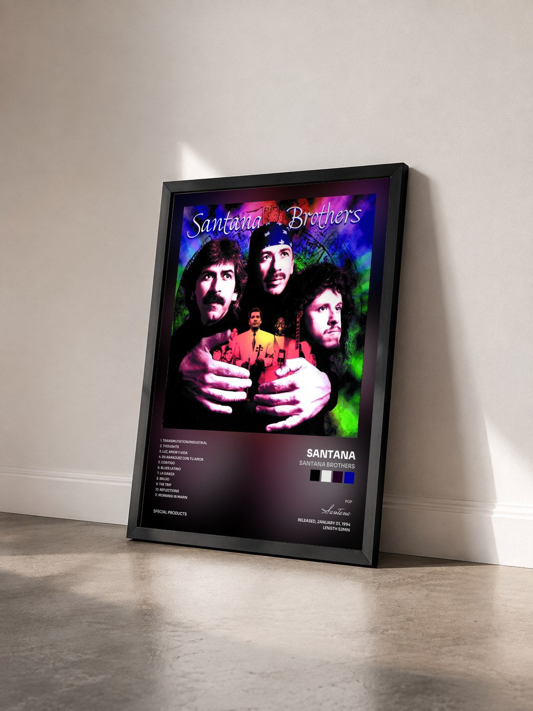 #noir Tableau de l'album Santana Brothers de Santana vu de trois quarts, cadre noir