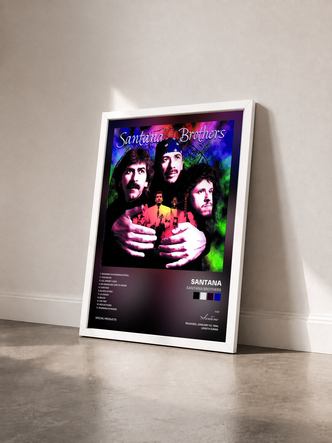 #blanc Tableau de l'album Santana Brothers de Santana vu de trois quarts, cadre blanc