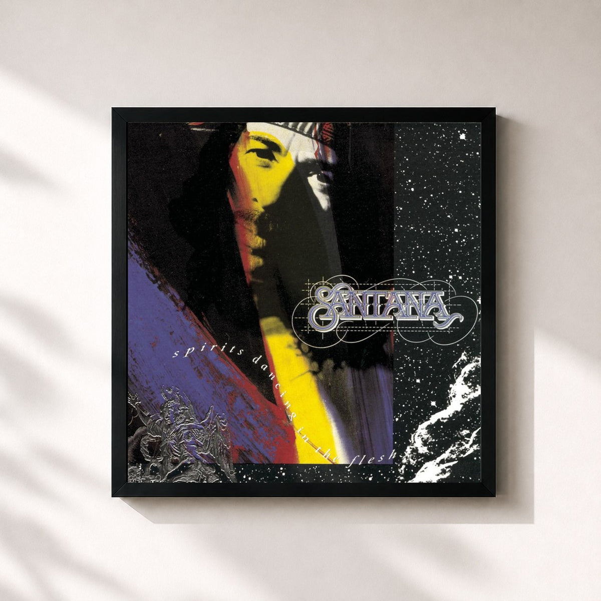 #noir Tableau carré de l'album Spirits Dancing In The Flesh de Santana, cadre noir 32x32 cm