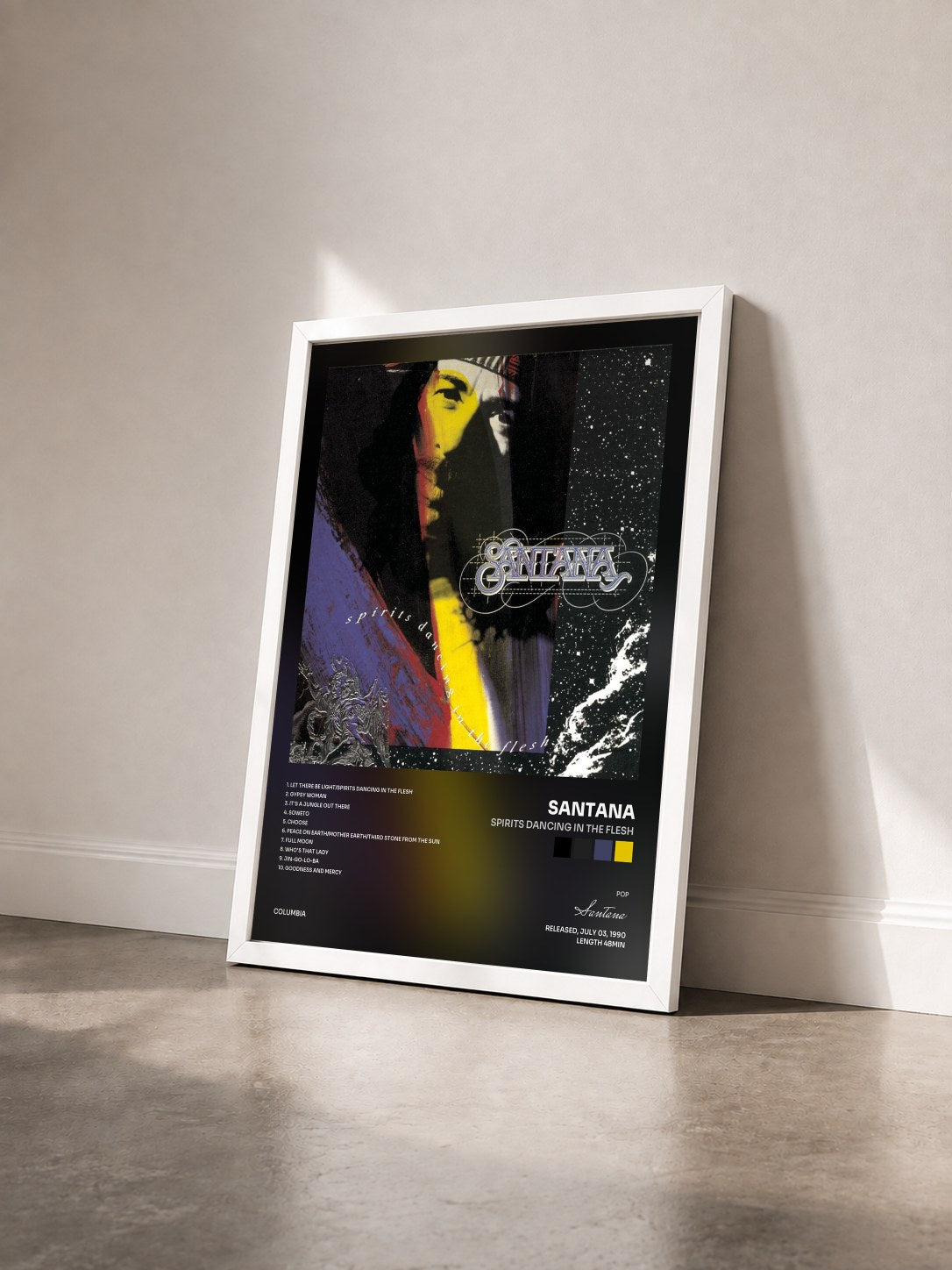 #blanc Tableau de l'album Spirits Dancing In The Flesh de Santana vu de trois quarts, cadre blanc