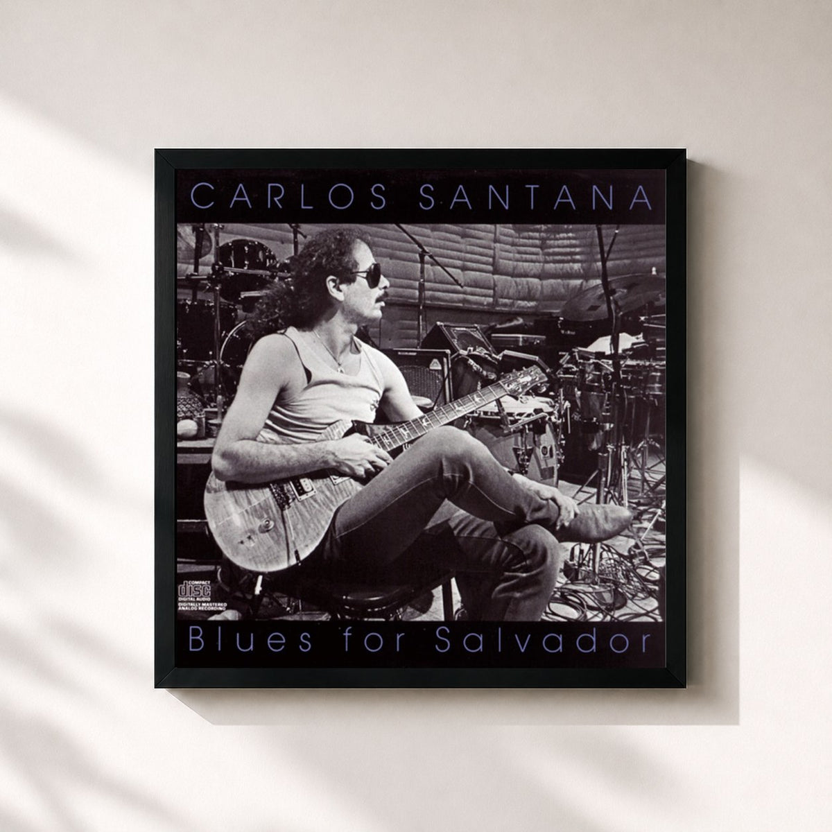#noir Tableau carré de l'album Blues For Salvador de Santana, cadre noir 32x32 cm