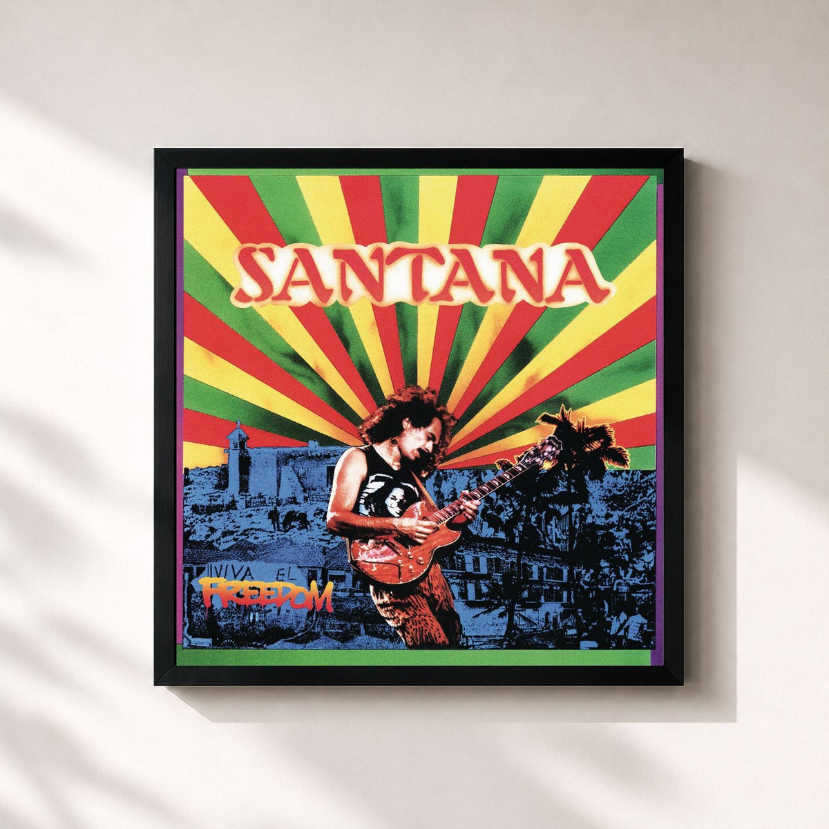 #noir Tableau carré de l'album Freedom de Santana, cadre noir 32x32 cm