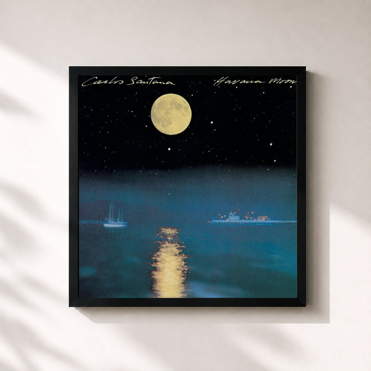 #noir Tableau carré de l'album Havana Moon de Santana, cadre noir 32x32 cm