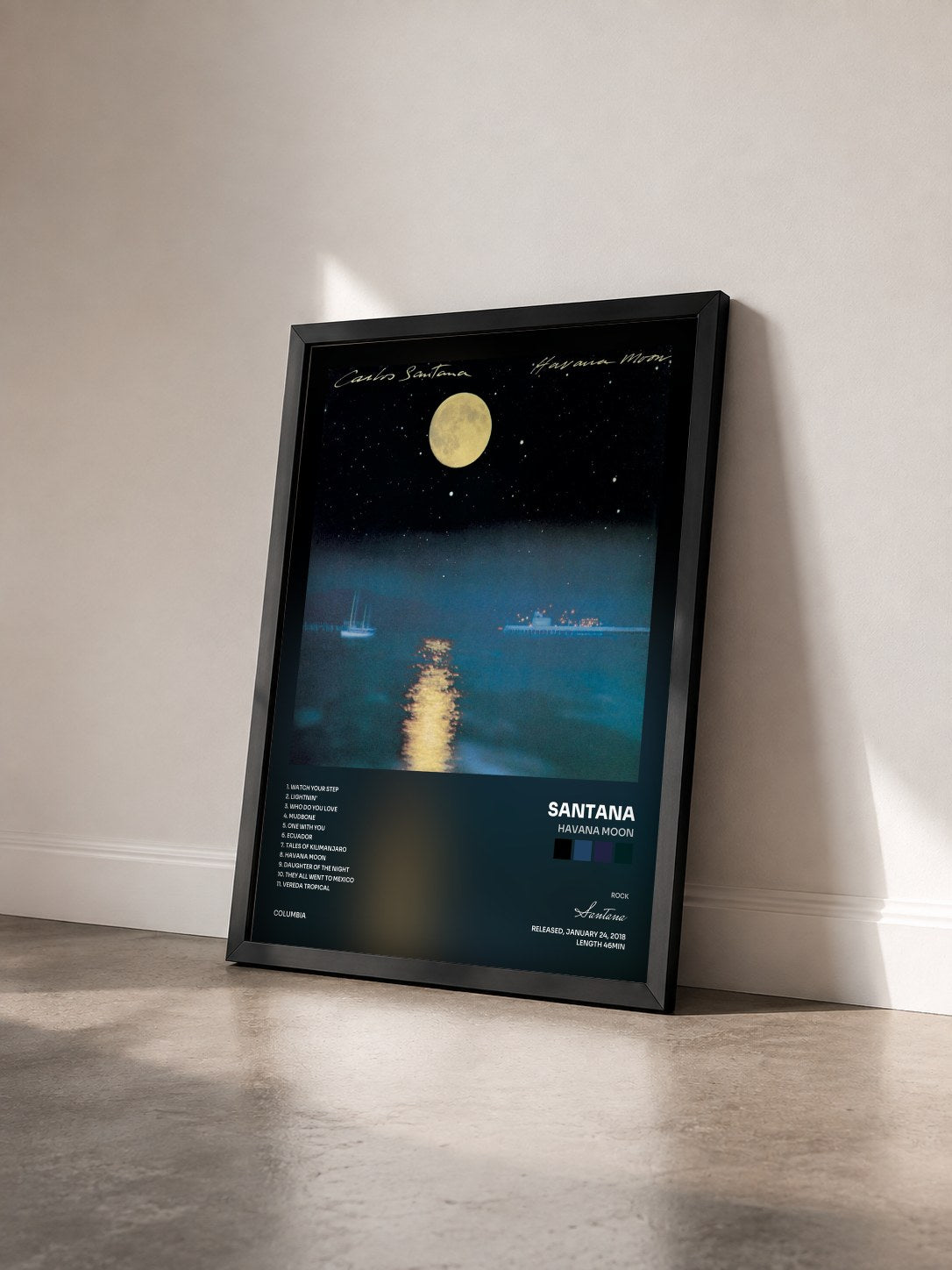 #noir Tableau de l'album Havana Moon de Santana vu de trois quarts, cadre noir