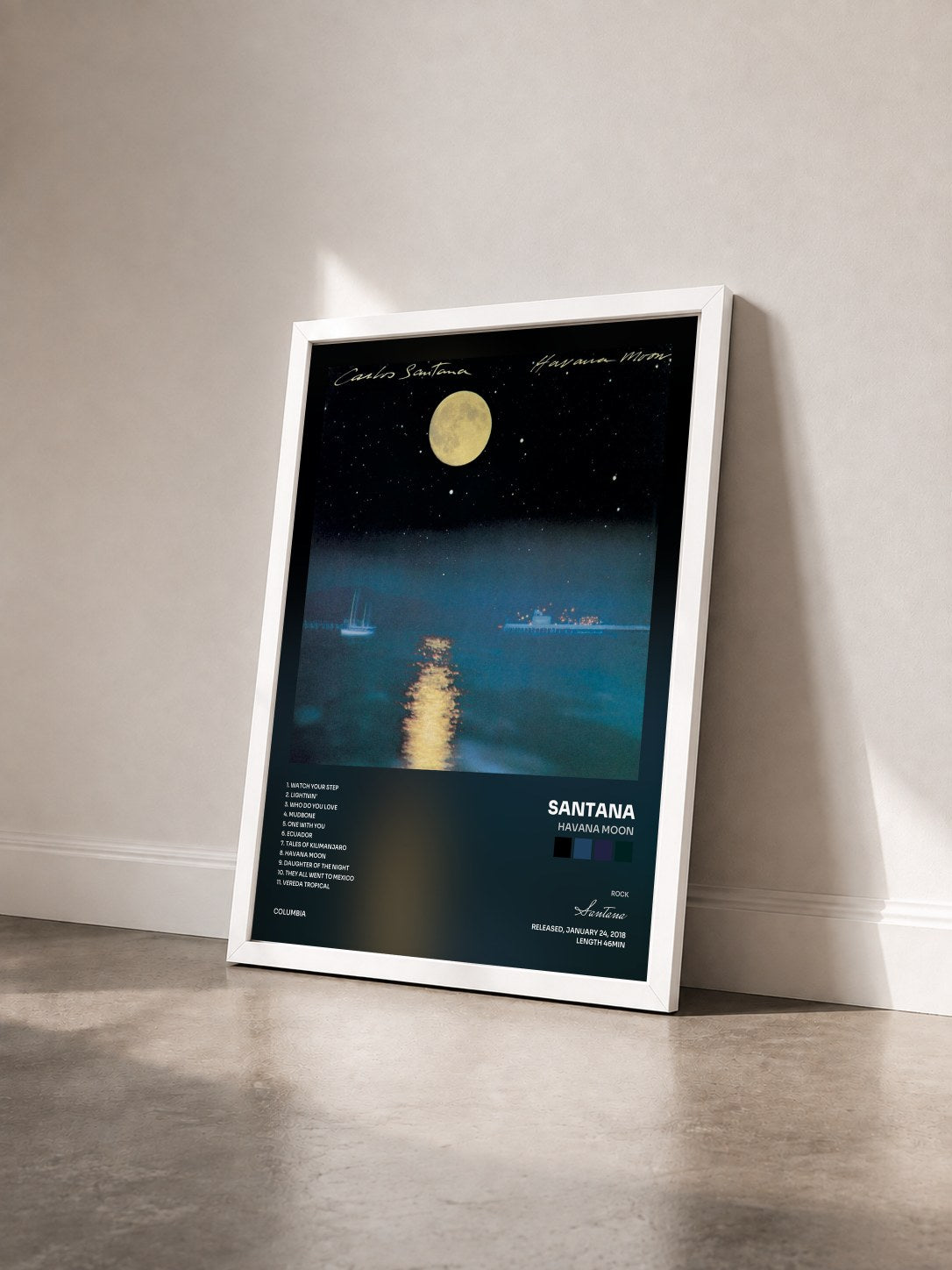 #blanc Tableau de l'album Havana Moon de Santana vu de trois quarts, cadre blanc