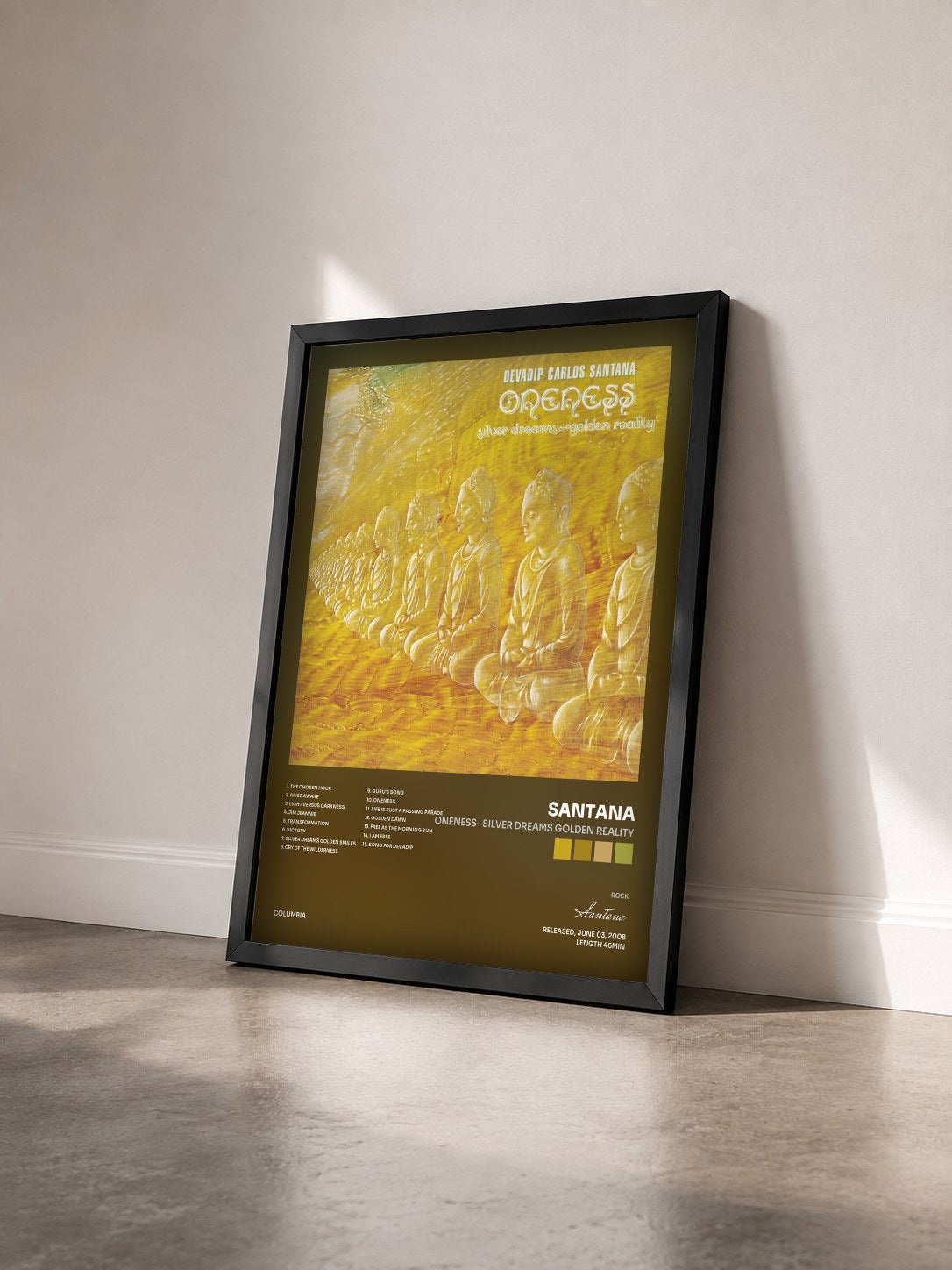 #noir Tableau de l'album Oneness- Silver Dreams Golden Reality de Santana vu de trois quarts, cadre noir