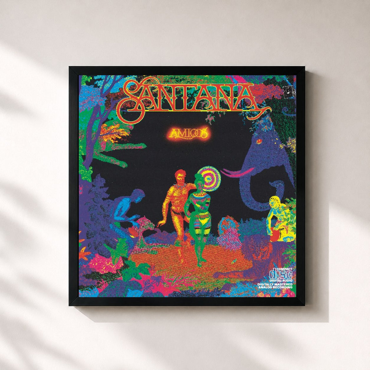 #noir Tableau carré de l'album Amigos de Santana, cadre noir 32x32 cm