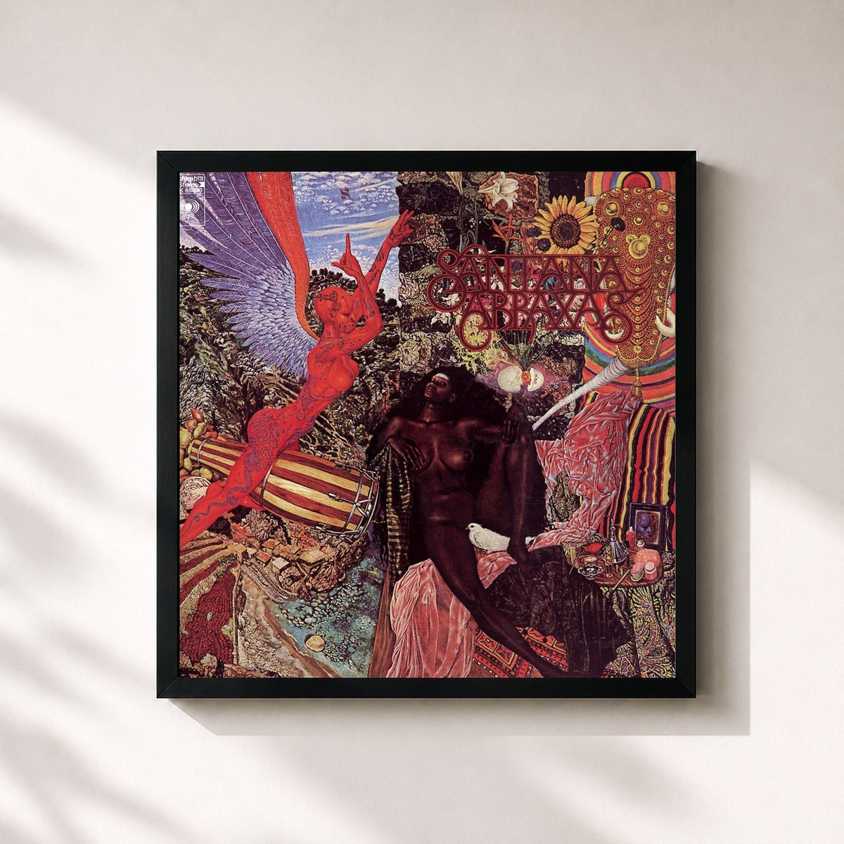 #noir Tableau carré de l'album Abraxas de Santana, cadre noir 32x32 cm