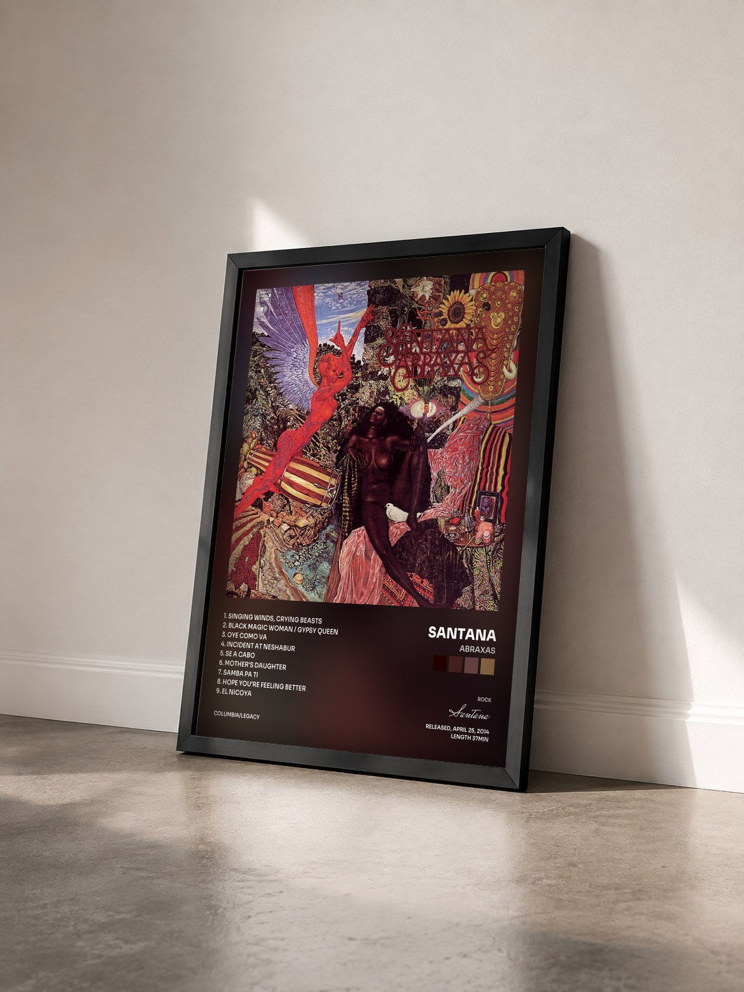 #noir Tableau de l'album Abraxas de Santana vu de trois quarts, cadre noir