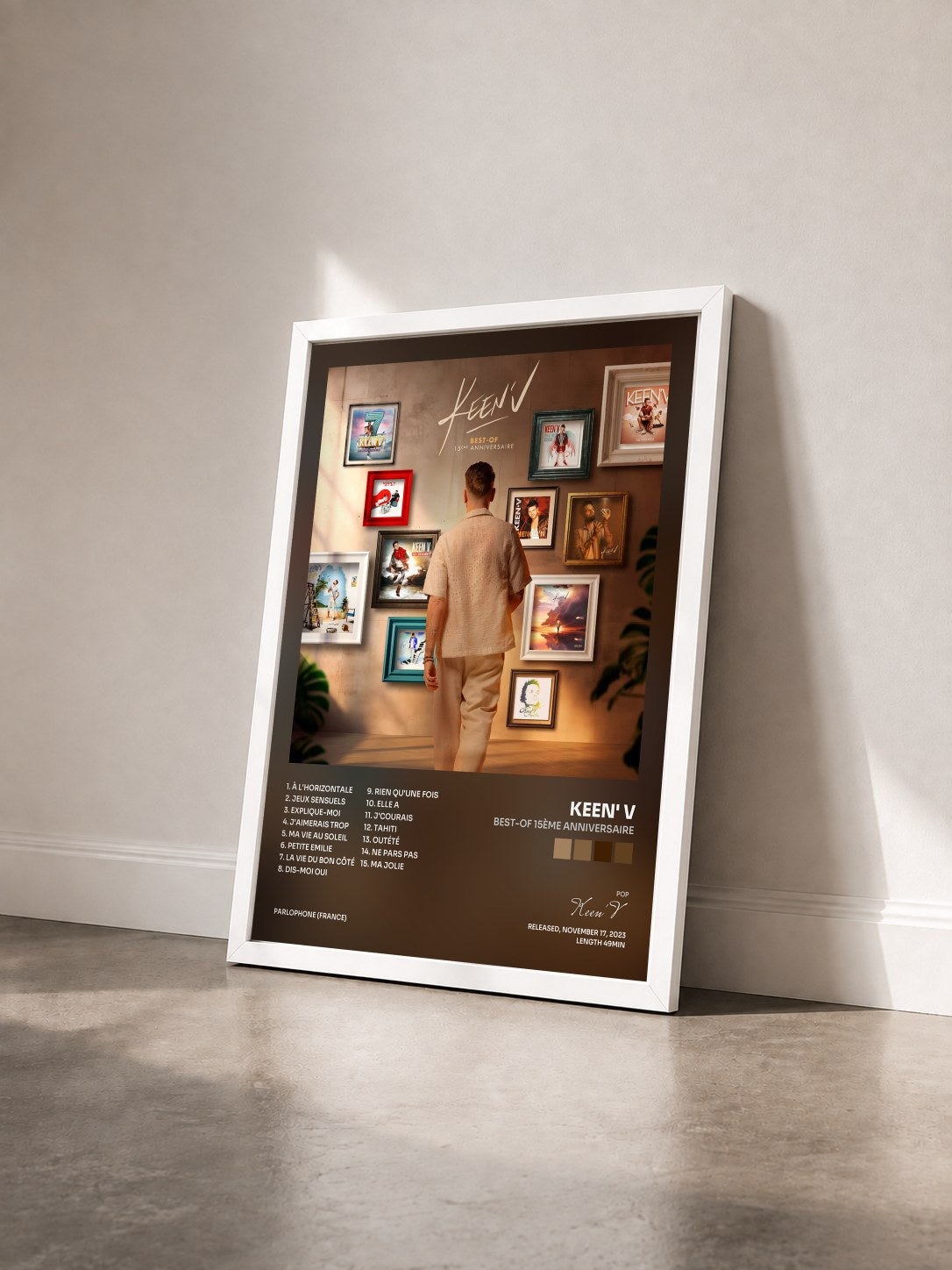 #blanc Tableau de l'album Best-Of 15ème Anniversaire de Keen' V vu de trois quarts, cadre blanc