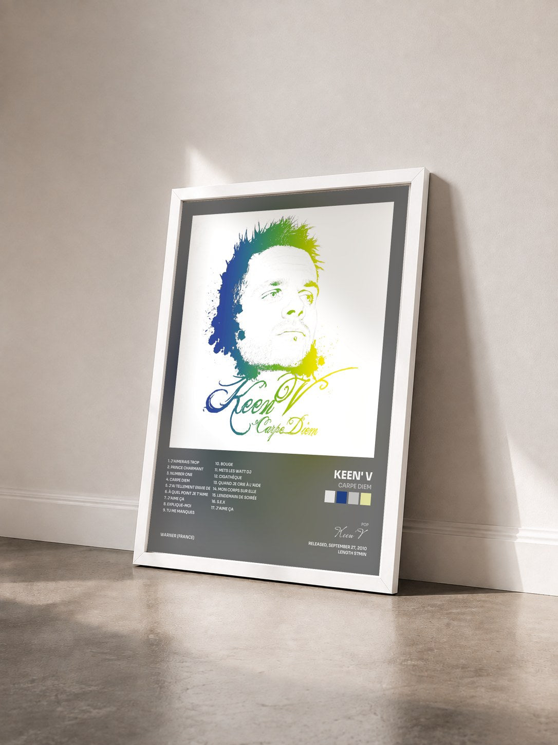 #blanc Tableau de l'album Carpe Diem de Keen' V vu de trois quarts, cadre blanc