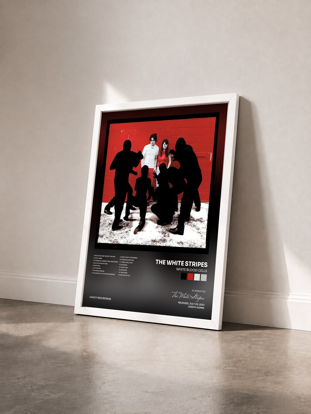 #blanc White Blood Cells de The White Stripes en lámina enmarcada vista de tres cuartos, marco blanco