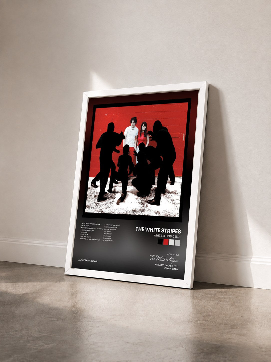 #blanc White Blood Cells by The White Stripes as a framed art print seen at an angle, white frame