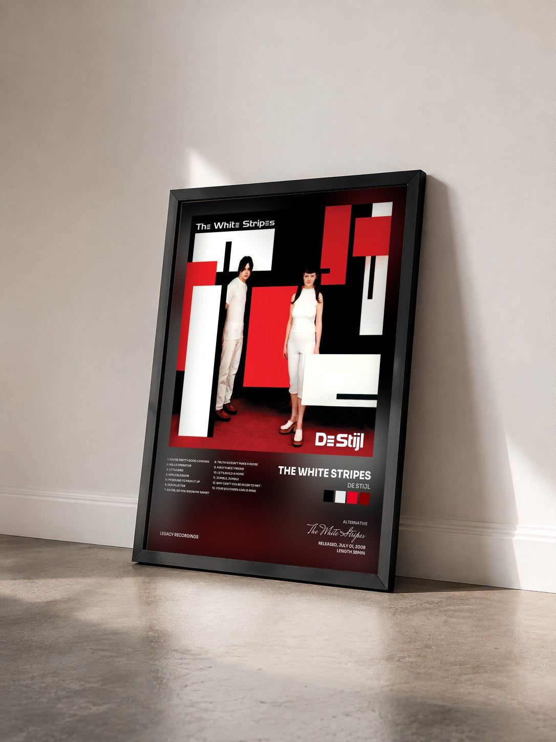#noir De Stijl by The White Stripes as a framed art print seen at an angle, black frame