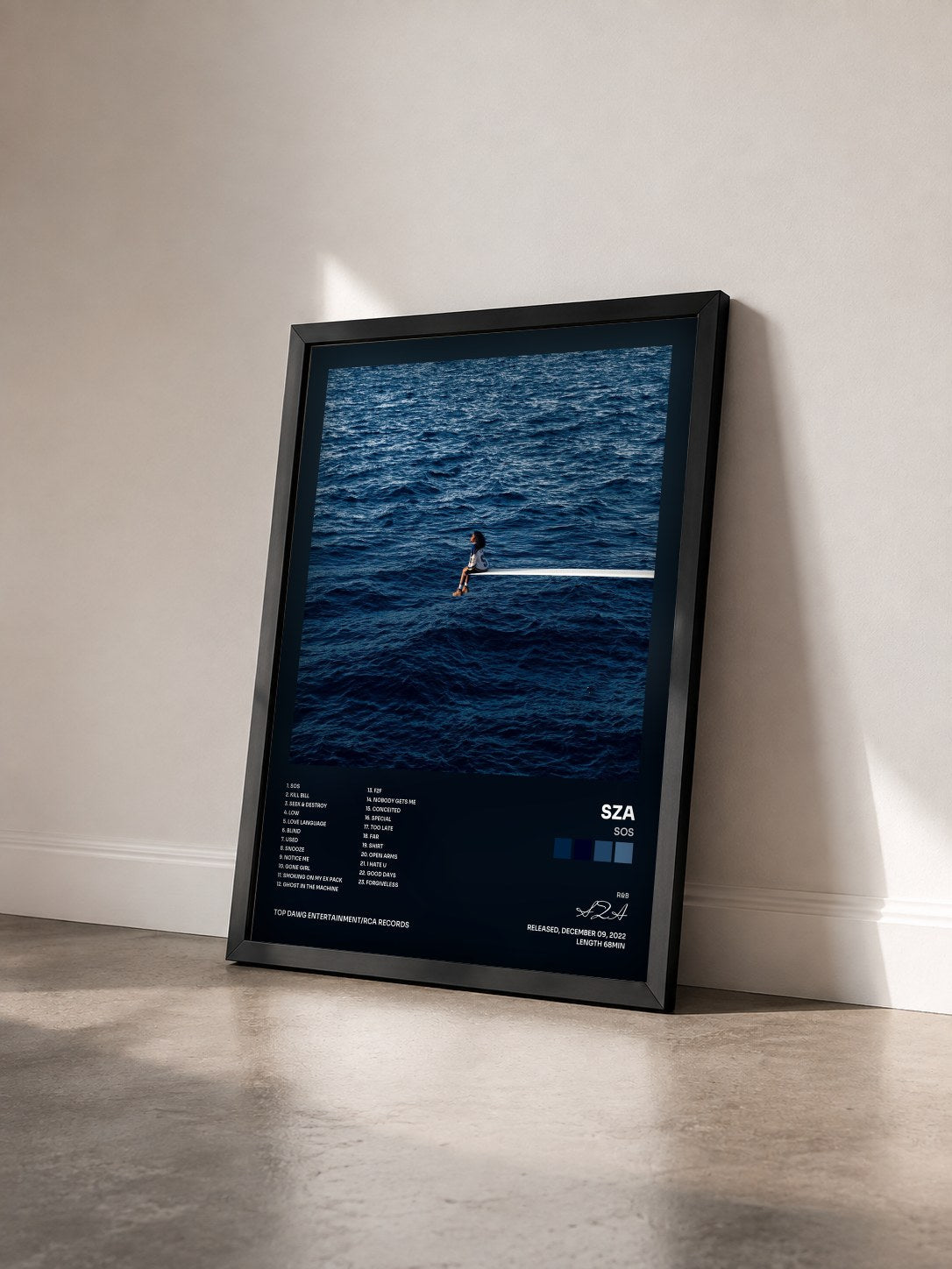 #noir SOS by SZA as a framed art print seen at an angle, black frame