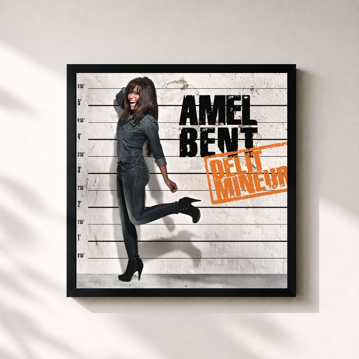 #noir Tableau carré de l'album Délit Mineur de Amel Bent, cadre noir 32x32 cm