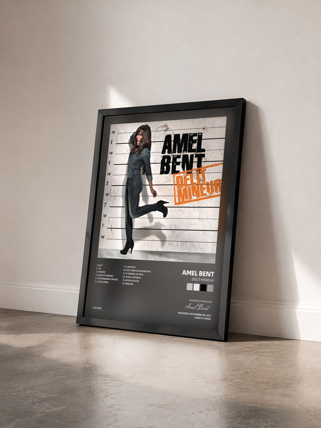 #noir Tableau de l'album Délit Mineur de Amel Bent vu de trois quarts, cadre noir