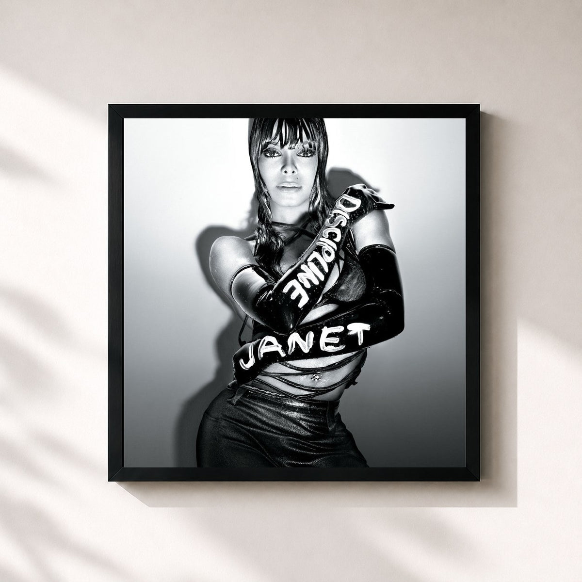 #noir Tableau carré de l'album Discipline de Janet Jackson, cadre noir 32x32 cm