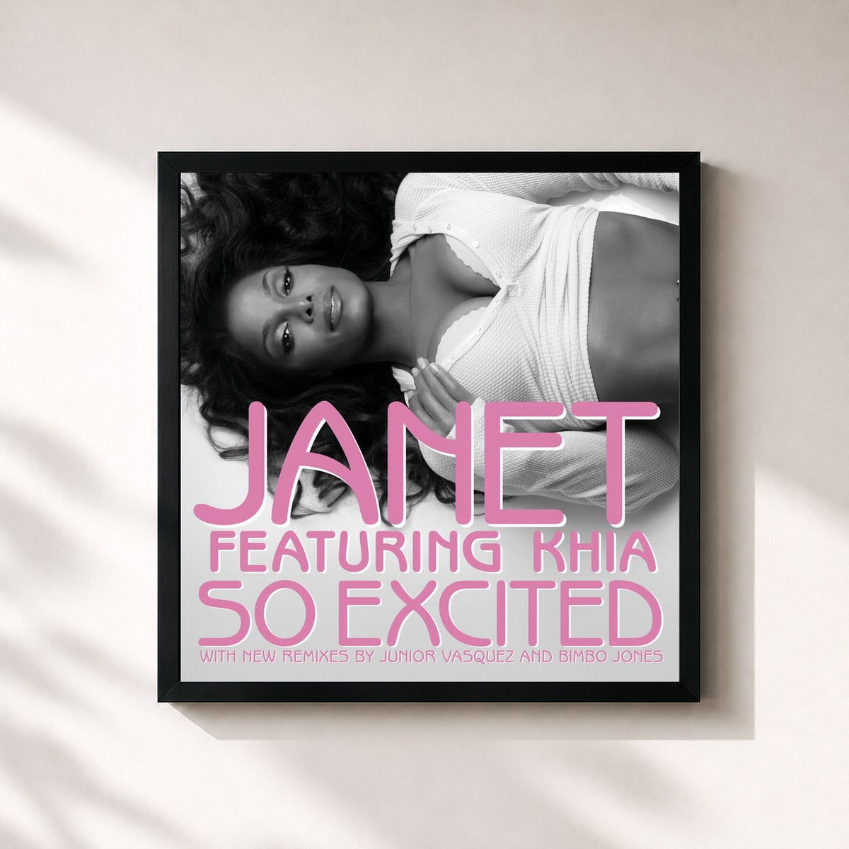 #noir Tableau carré de l'album So Excited (Remix) de Janet Jackson, cadre noir 32x32 cm