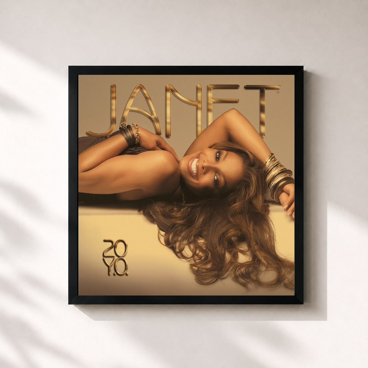 #noir Tableau carré de l'album 20 Y.O. de Janet Jackson, cadre noir 32x32 cm