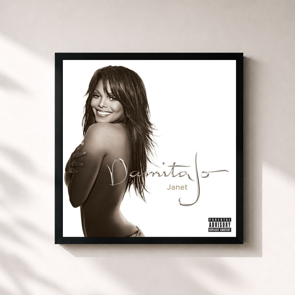 #noir Tableau carré de l'album Damita Jo de Janet Jackson, cadre noir 32x32 cm