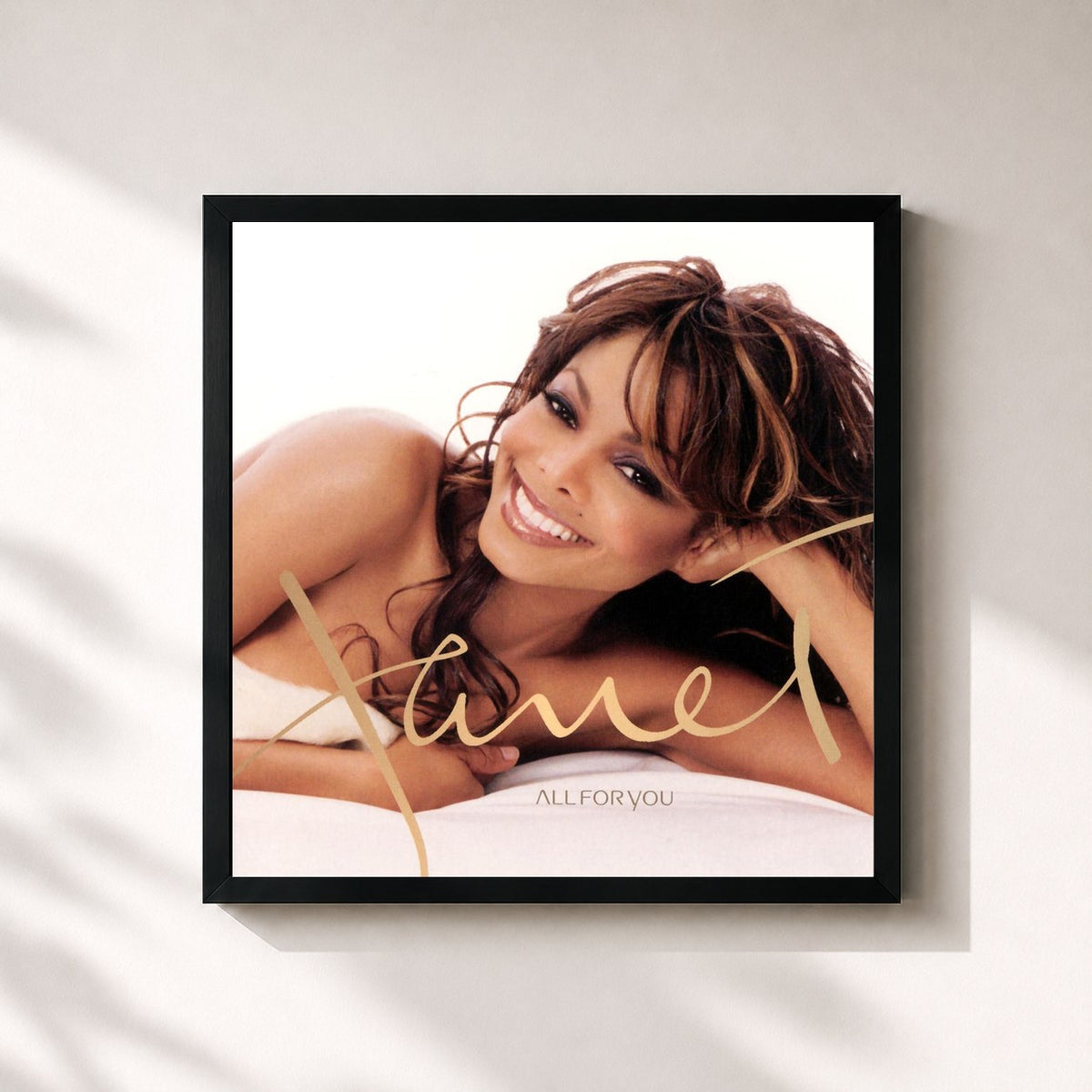 #noir Tableau carré de l'album All For You de Janet Jackson, cadre noir 32x32 cm