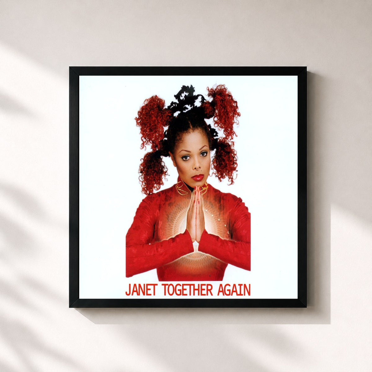 #noir Tableau carré de l'album Together Again de Janet Jackson, cadre noir 32x32 cm
