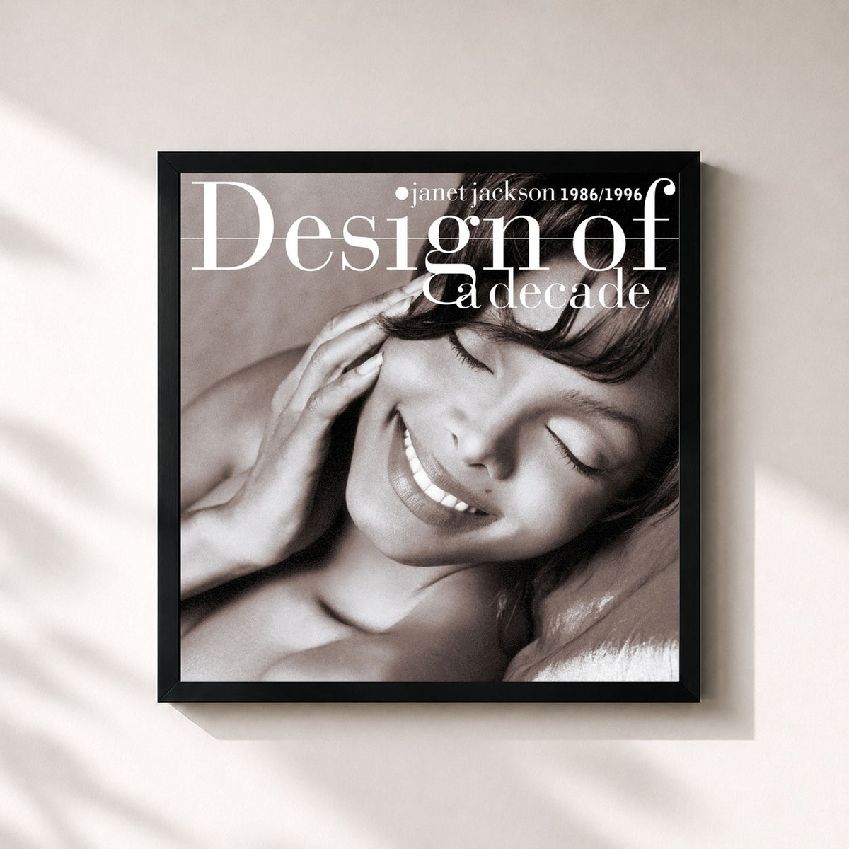 #noir Tableau carré de l'album Design Of A Decade 1986/1996 de Janet Jackson, cadre noir 32x32 cm