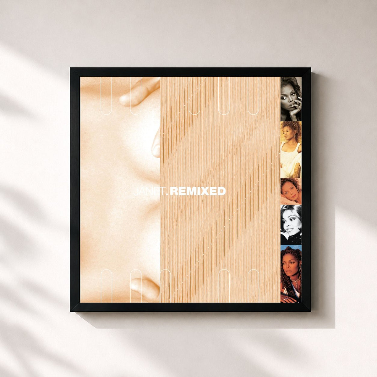 #noir Tableau carré de l'album Remixed de Janet Jackson, cadre noir 32x32 cm