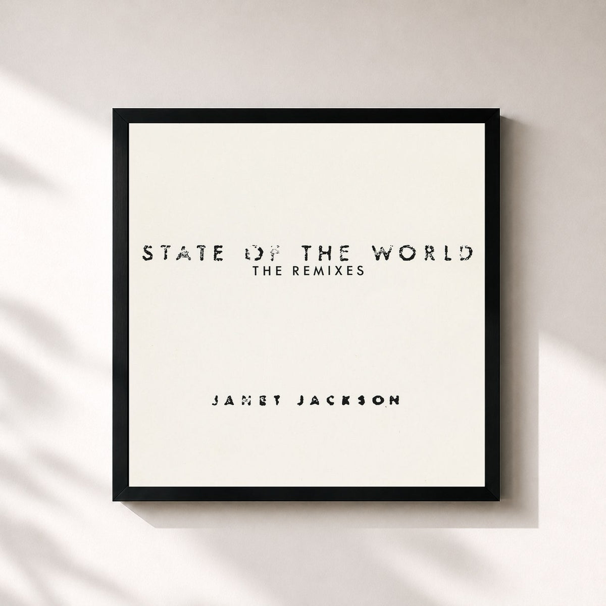 #noir Tableau carré de l'album State Of The World: The Remixes de Janet Jackson, cadre noir 32x32 cm