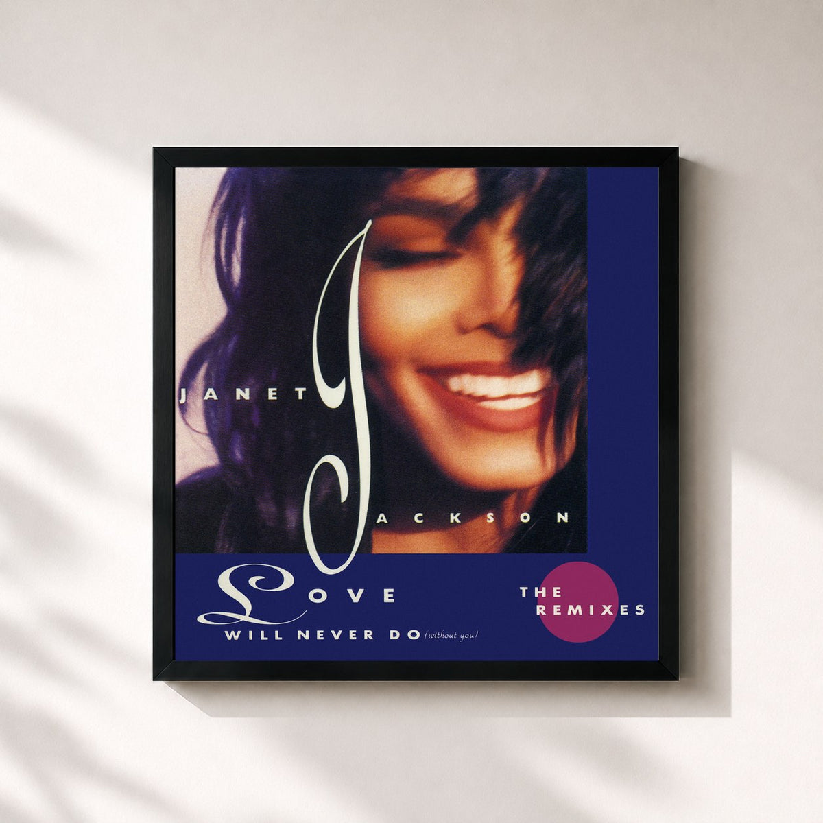#noir Tableau carré de l'album Love Will Never Do (Without You): The Remixes de Janet Jackson, cadre noir 32x32 cm