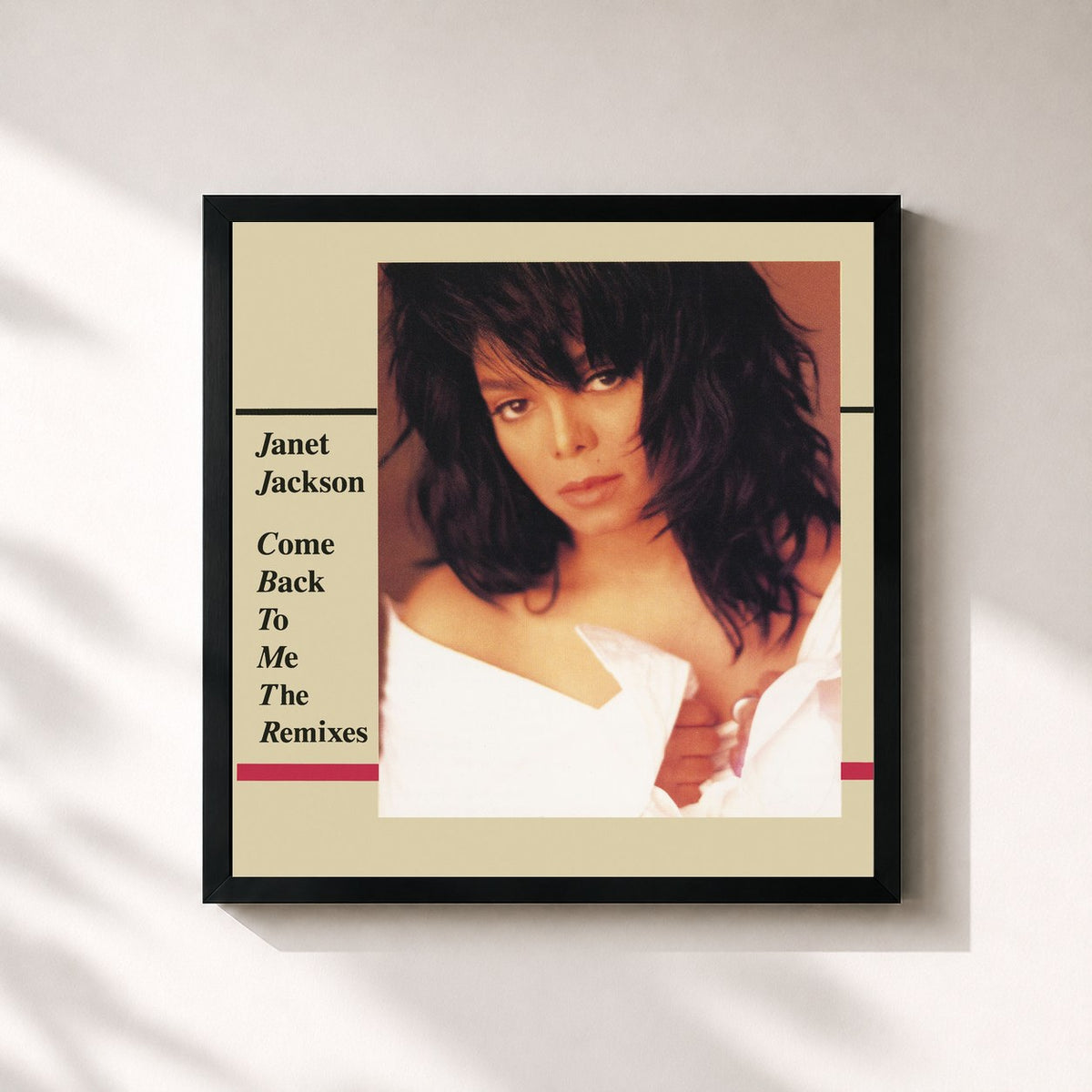 #noir Tableau carré de l'album Come Back To Me: The Remixes de Janet Jackson, cadre noir 32x32 cm