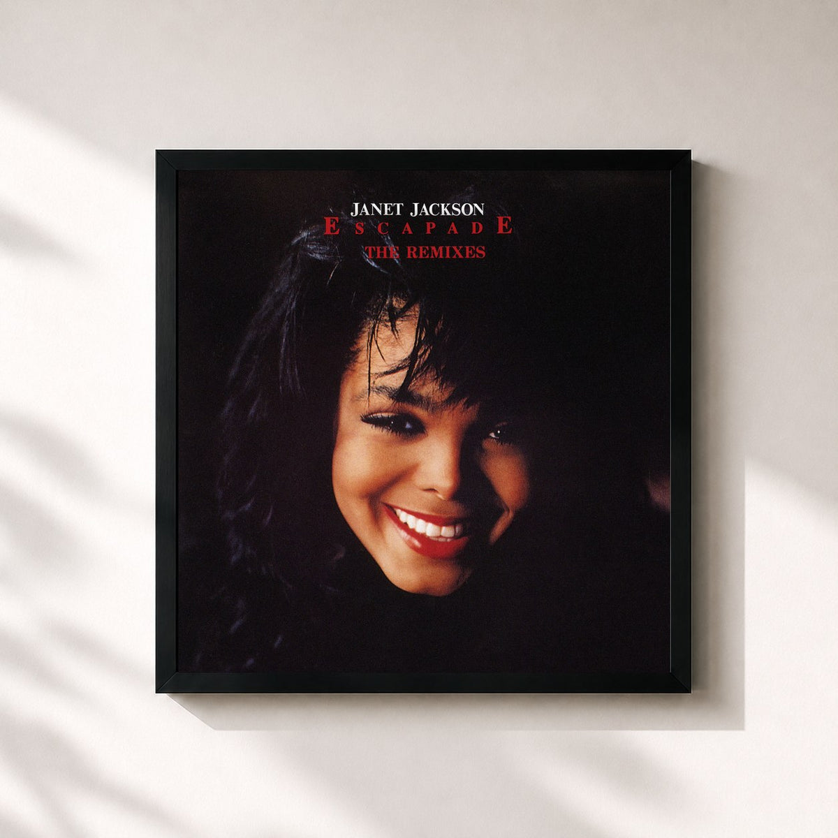 #noir Tableau carré de l'album Escapade: The Remixes de Janet Jackson, cadre noir 32x32 cm
