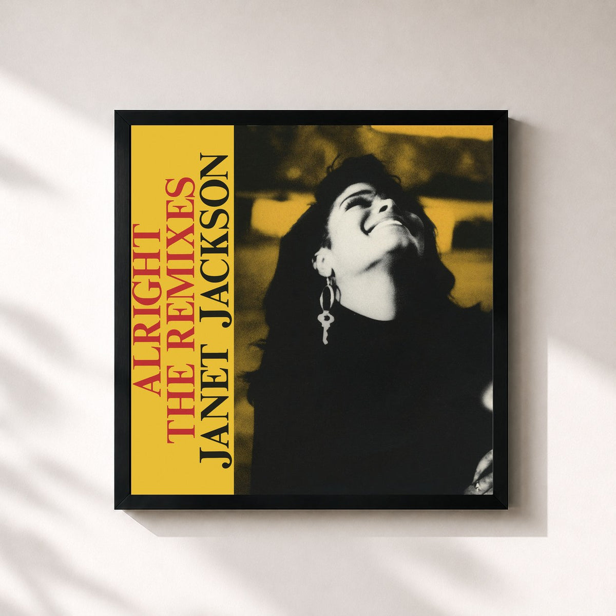 #noir Tableau carré de l'album Alright: The Remixes de Janet Jackson, cadre noir 32x32 cm